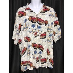 Ocean Current Hawaiian Shirt Mens XL Gray Red Woodie Car‎ Palm Tree Rayon